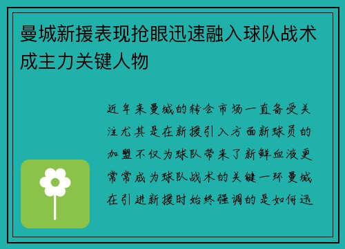 曼城新援表现抢眼迅速融入球队战术成主力关键人物